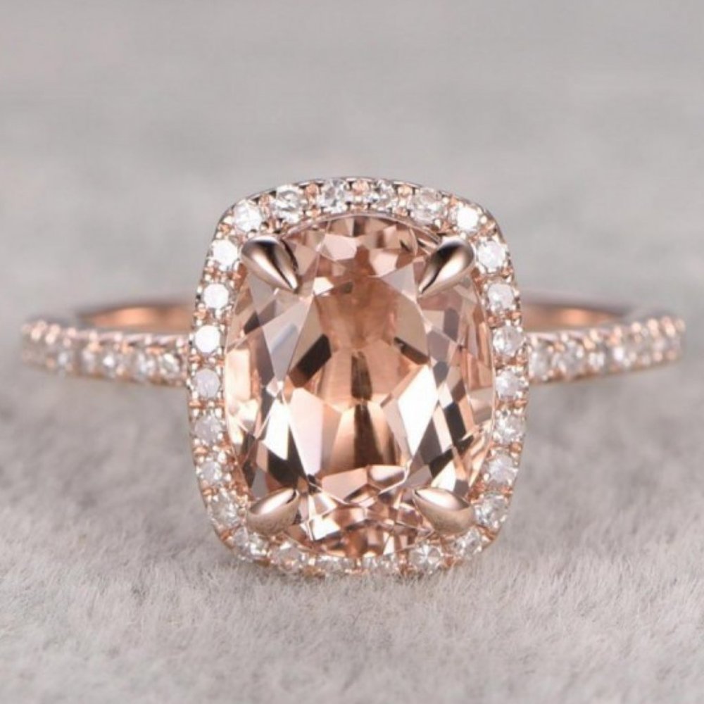 *NEW 18K Rose Gold Morganite Diamond Halo Ring W